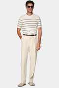 Sand Linen Suit Pants - Front