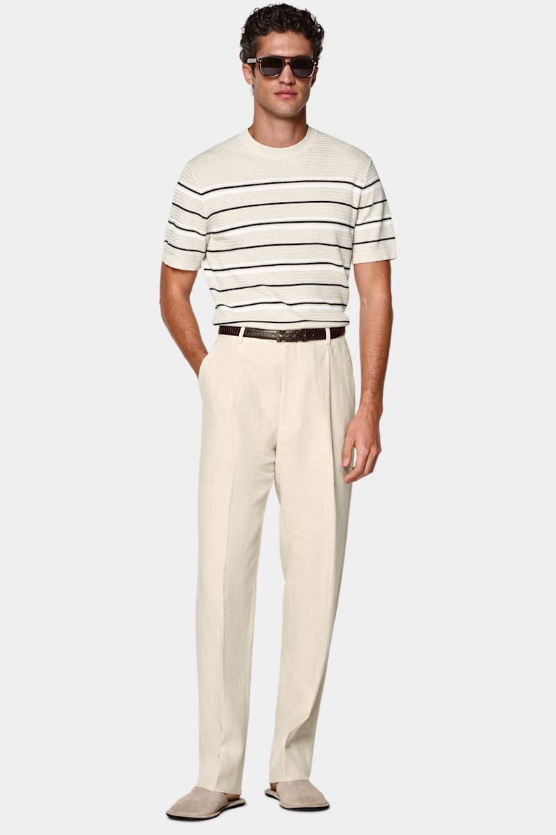 Sand Linen Suit Pants - Front