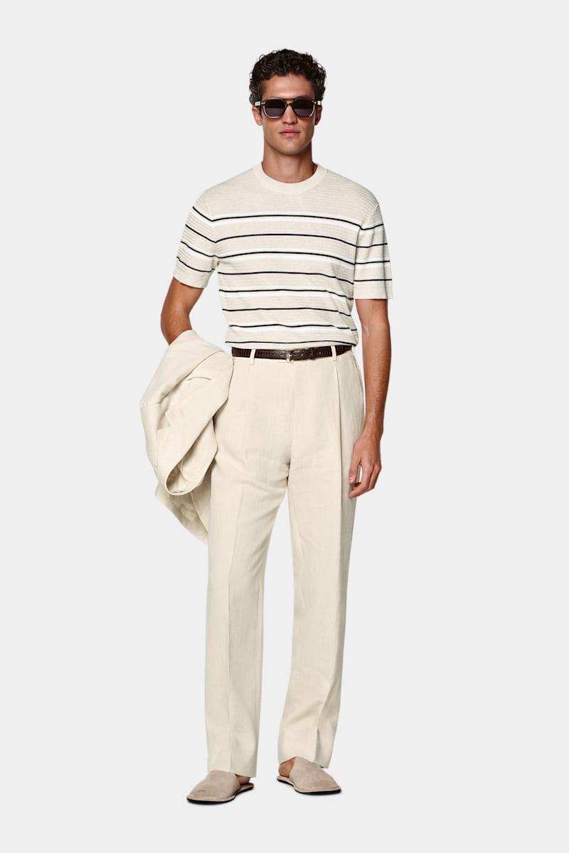 Sand Linen Suit Pants - Styled 3