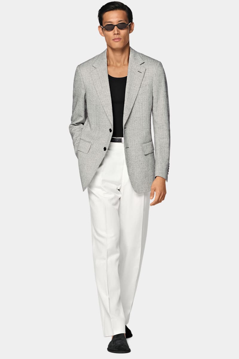 Black Herringbone Milano Blazer - Front