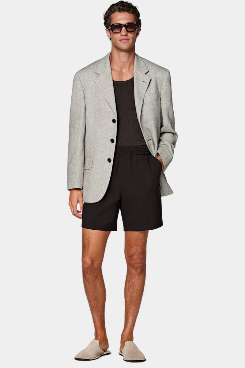 Mid Brown Herringbone Relaxed Fit Brera Blazer