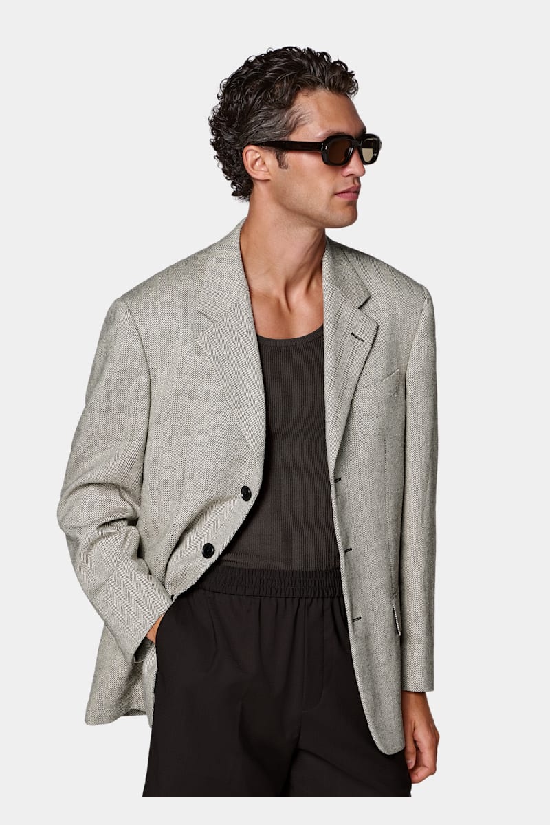 Mid Brown Herringbone Brera Blazer - Styled 2
