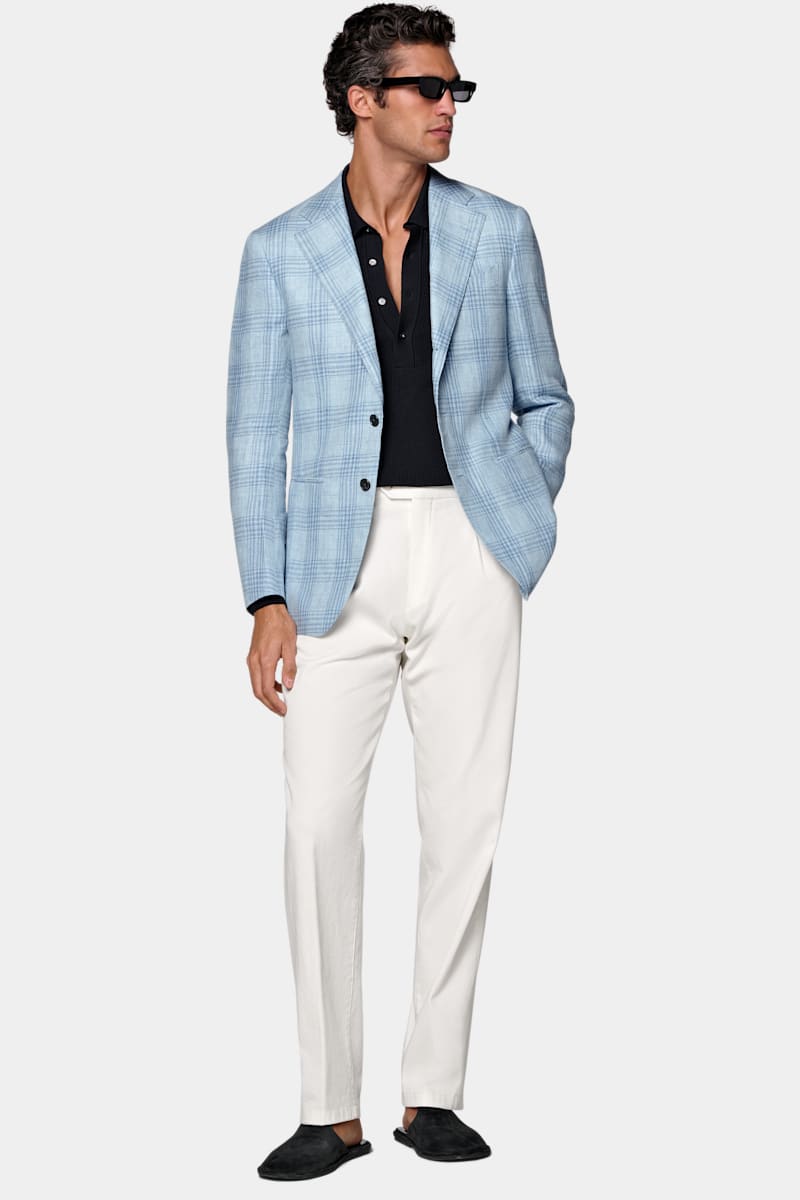 Light Blue Checked Tailored Fit Havana Blazer