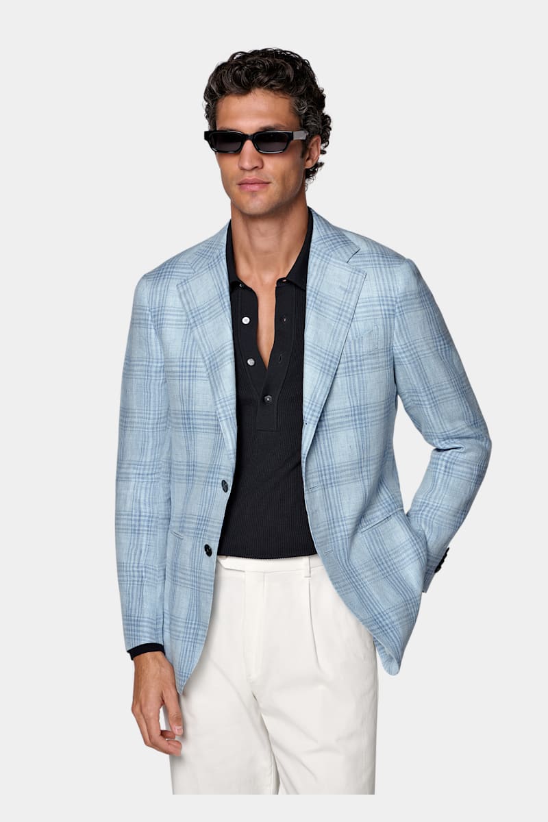 Light Blue Checked Havana Blazer - Styled 2