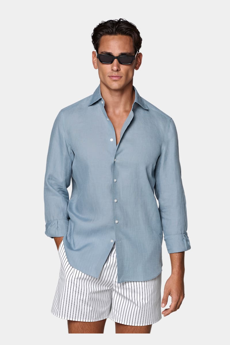 Mid Blue Linen Shirt - Styled 2