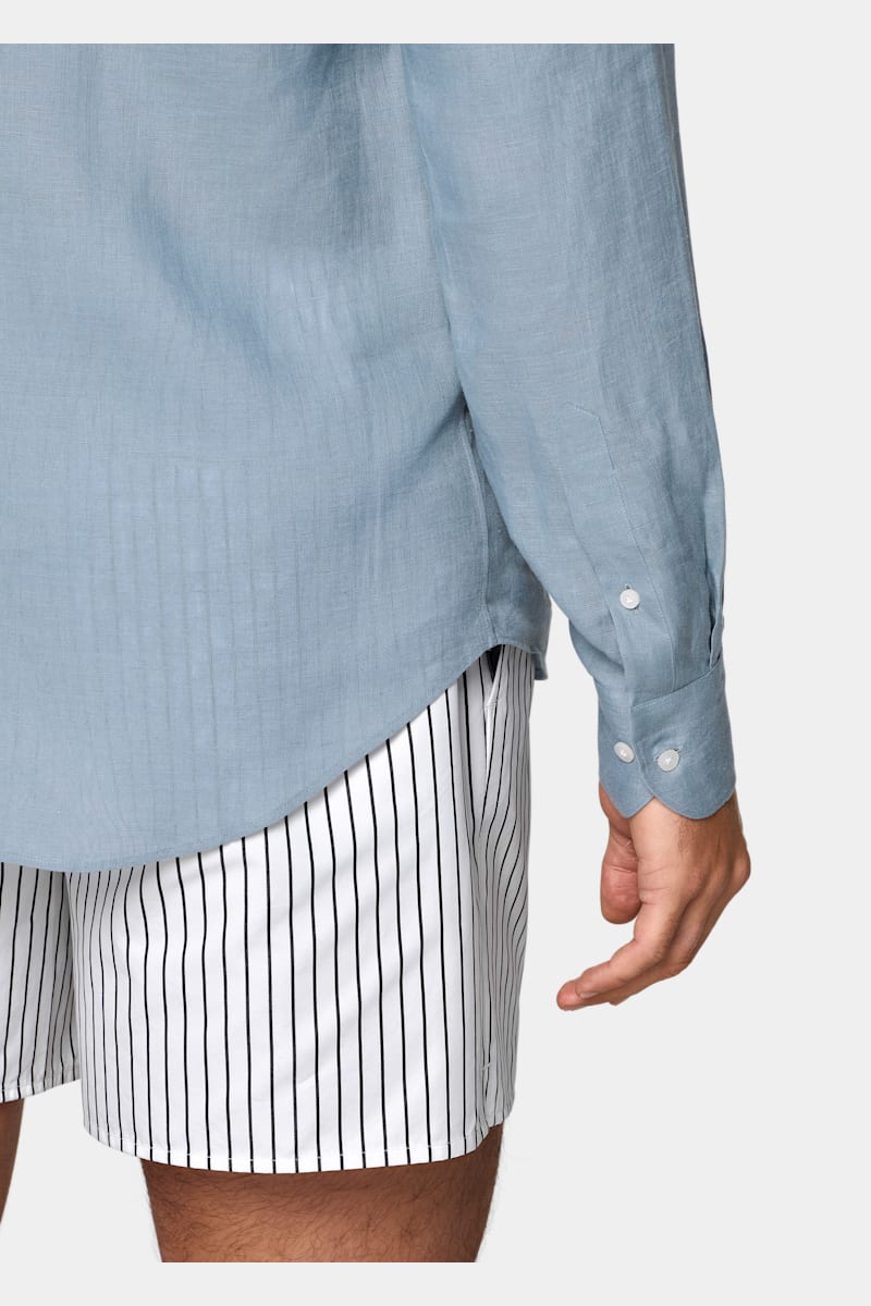 Mid Blue Linen Shirt - Styled 3