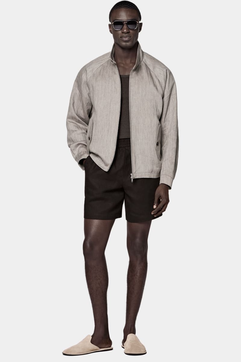 Dark Brown Herringbone Raglan Bomber Jacket
