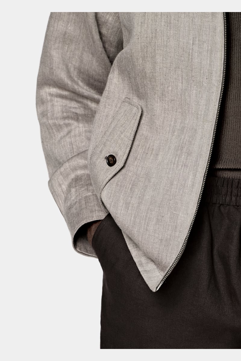 Brown Herringbone Bomber - Back