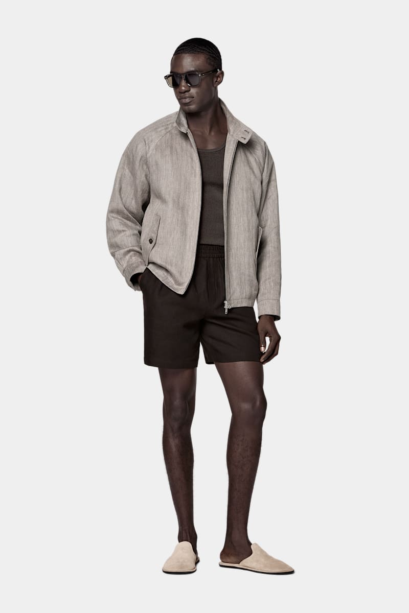 Brown Herringbone Bomber - Detail