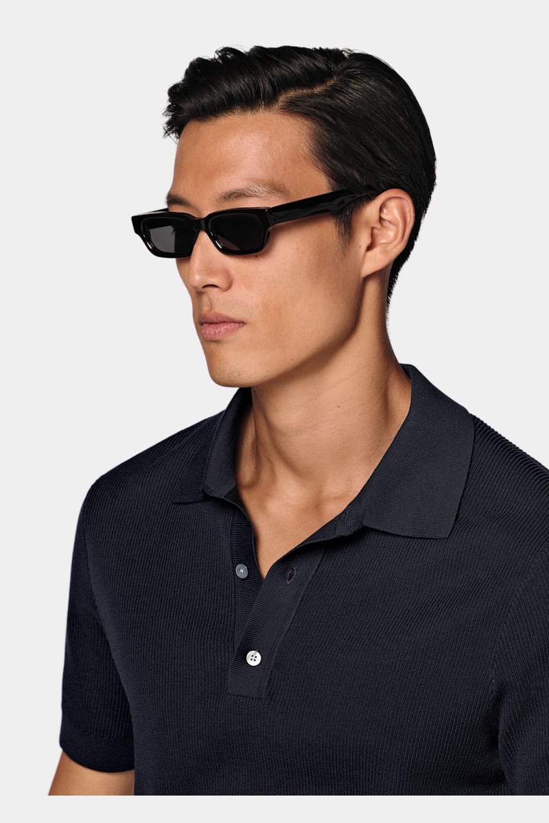 Navy Ribbed Polo - Styled 1