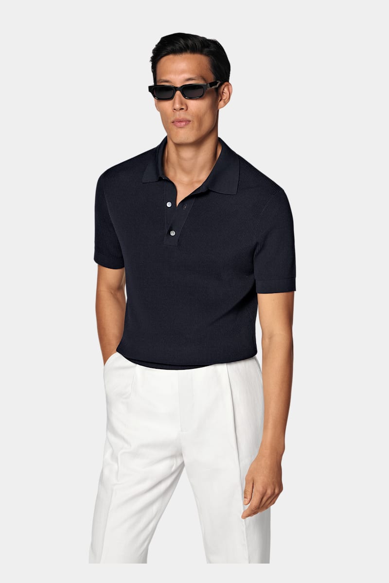 Navy Ribbed Polo - Styled 2