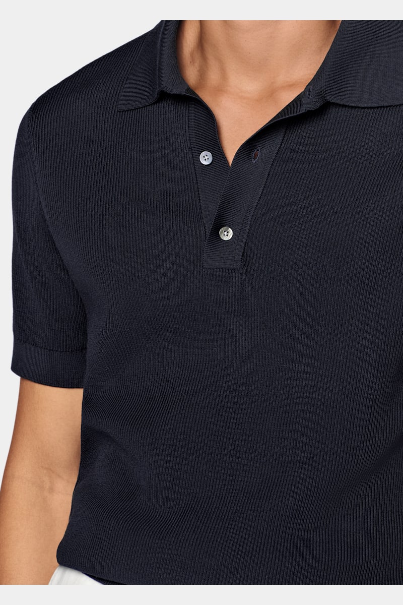 Navy Ribbed Polo - Styled 3