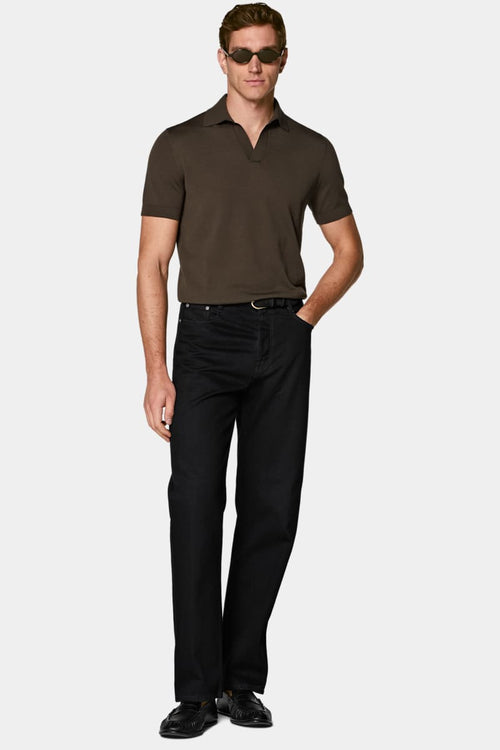 Dark Brown Buttonless Polo - Front