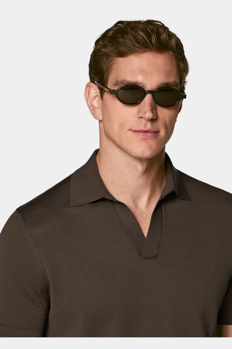 Dark Brown Buttonless Polo - Styled 1