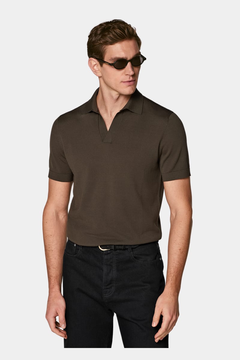 Dark Brown Buttonless Polo - Styled 2