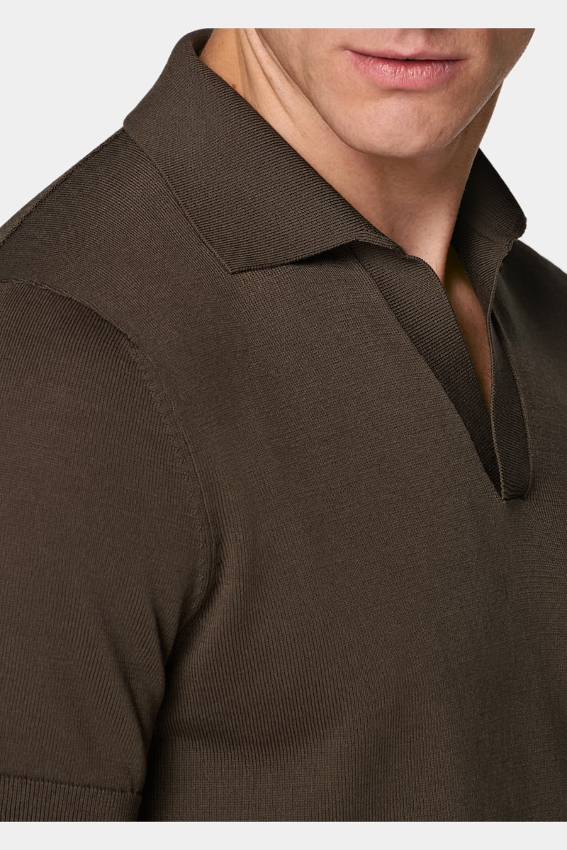Dark Brown Buttonless Polo - Styled 3